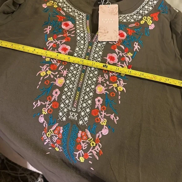 NWT EMERY ROSE PINK AND BLUE EMBROIDERY OLIVE GREEN COLOR DRESS SIZE M - Picture 14 of 16